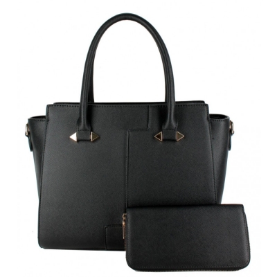 Faux Leather Handbag Shoulder Bag T1824 39311 Black